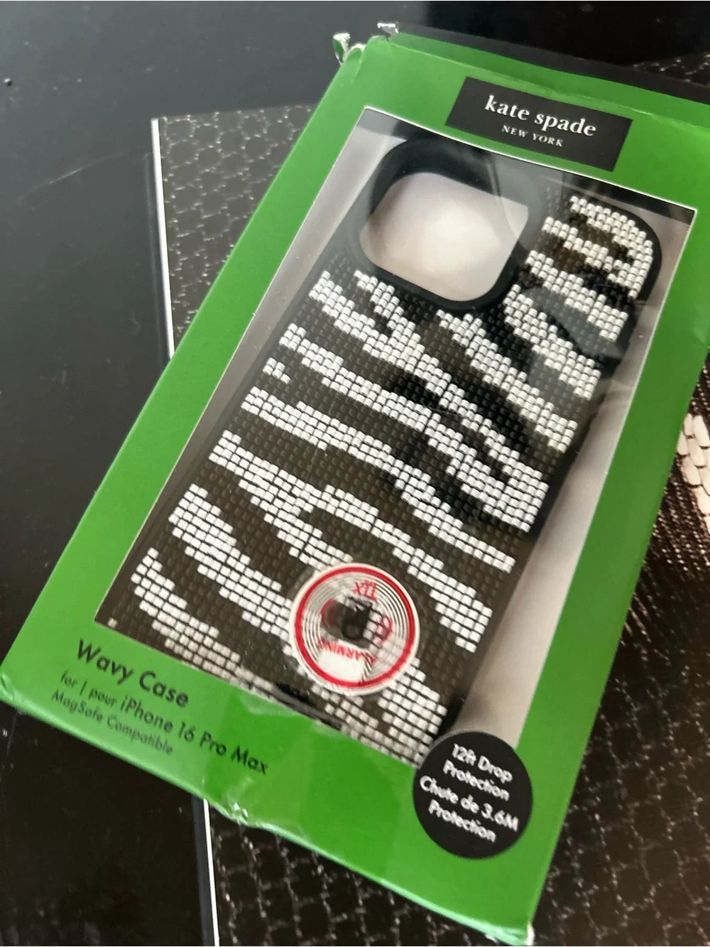 Kate spade iPhone 16 pro max Black & White Zebra Rhinestone iPhone Case